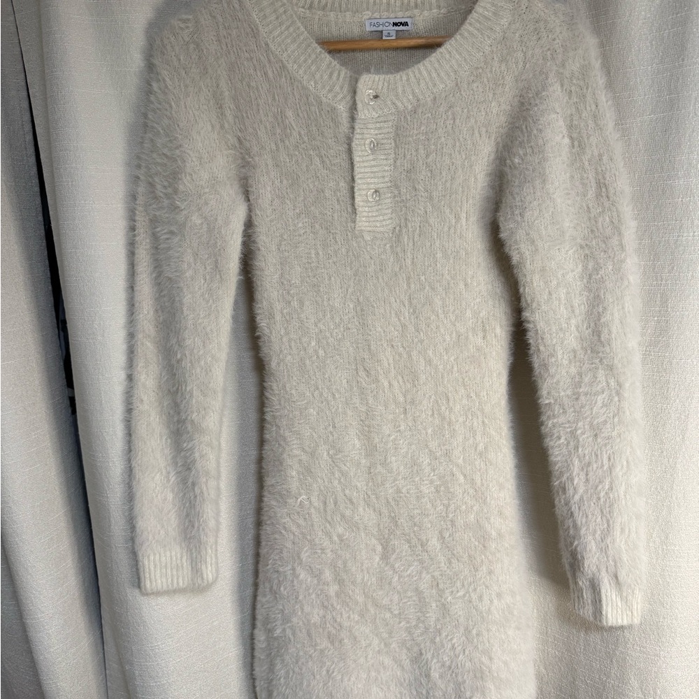 Fashion Nova Cream Knit Sweater Dress
